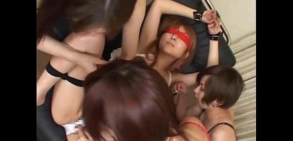  Asian Girl Blindfolded Tied To Chair Fingered Stimulated With Toys By 3 Girls In